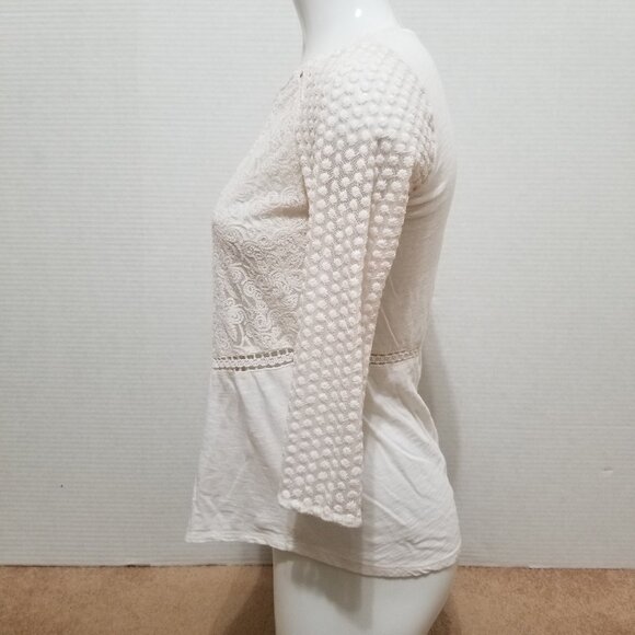 Lucky Brand top Small slub knit floral lace swiss dot crochet semi sheer boho - Picture 2 of 13